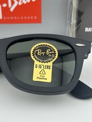 Ray-Ban Wayfarer RB2140 Sunglasses Matte Black Frame G15 Green Lens