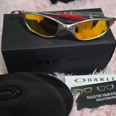 Oakley Men’s Wrap Sunglasses Silver Metal Frame Gold Mirrored Lenses w/ Case