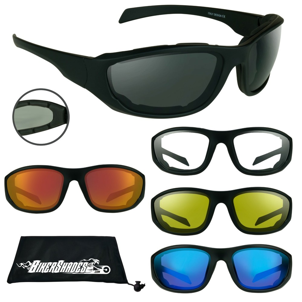 Foam Padded Motorcycle Wrap Sunglasses for Bikers Wind Resistant Foam Large – XL