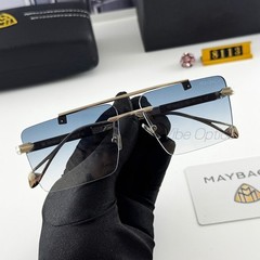 MAYBAC* Top Bar Rimless Sunglasses Light Blue Gradient Rectangular Wood +Case