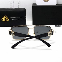 MAYBAC* Square Double Bridge Sunglasses Blue Silver Purple Gradient Classic Case