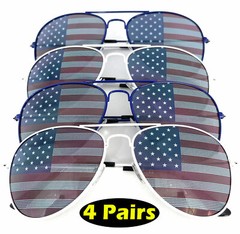 4 PAIRS Pilot Metal Frame USA American Flag Sunglasses United States stars