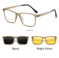 Men 3 in 1 Magnetic Clip On Flip Up TR90 Eyeglasses Square Polarized Sunglasses