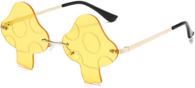 ENTHYI Mushroom Shape Sunglasses for Women Irregular Rimless Eyewear Yellow