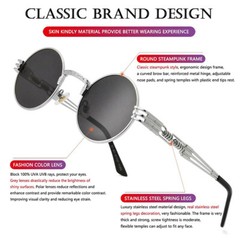 Fashion Metal Retro Round Sunglasses UV400 Vintage 90s Gothic Steampunk Glasses