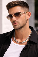 Geometric Rectangular Rimless Sunglasses Metal Leopard Design UV400
