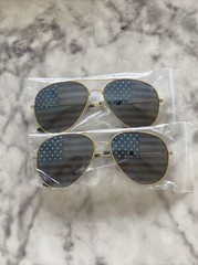 2 PAIRS: Brand New GOLD Aviator Sunglasses USA American Flag United States