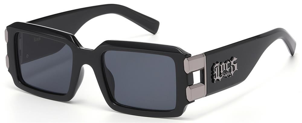 Locs Men’s Bold Rectangle Black Frame Gold Gunmetal Accent Smoke Lens Sunglasses