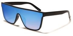 NEW FLAT TOP RECTANGLE SHIELD UNISEX BLACK SUNGLASSES BLUE MIRRORED P6531