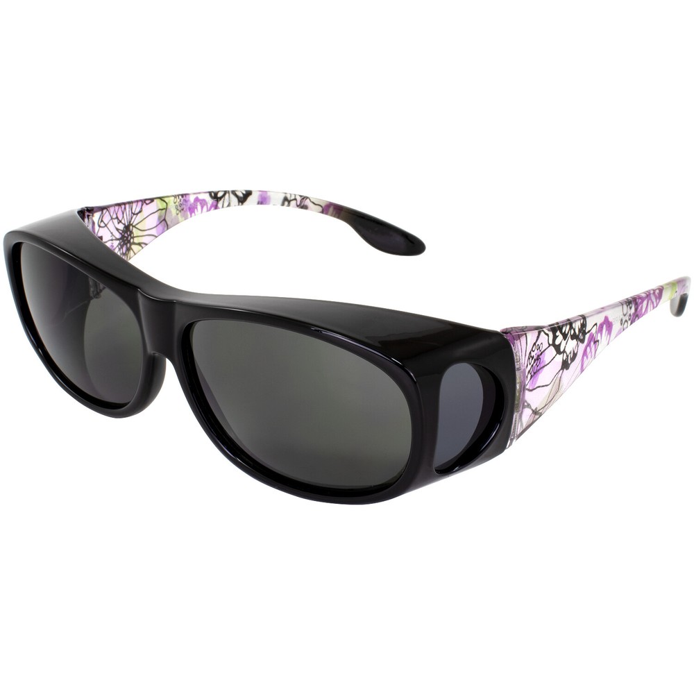 Global Vision Eyewear Fanfare2 FitOver Sunglasses Purple Floral Frame Smoke Lens