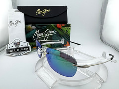 MAUI JIM NANEA MJ 332-17M MATTE SILVER W/ GREEN POLARIZED RIMLESS SUNGLASSES NEW