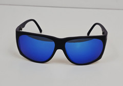 Ocean Waves Sunglasses Side Windows Blue Mirror Crown Glass Lenses Black Frames