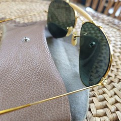 Vintage B&L Ray-Ban Outdoorsman Aviator Sunglasses Gold Green w Case