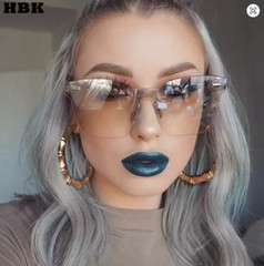 Women Glasses Rimless Keyhole Nose Bridge Mono Flat Lens Horn Rimmed Sunglasses
