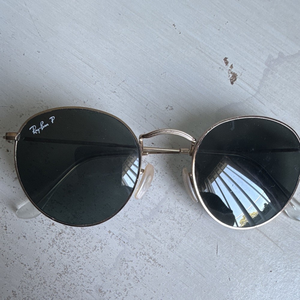 Ray-Ban Round Metal Sunglasses Gold Frame Green Tinted Glass Lenses 50-21
