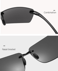 Rimless Polarized Square TR90 Sunglasses Men Lightweight Outdoor Driving Glasses
