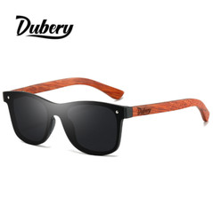 DUBERY Rimless Wood Polarized Square Sunglasses Men Women Wooden Temple Glasses