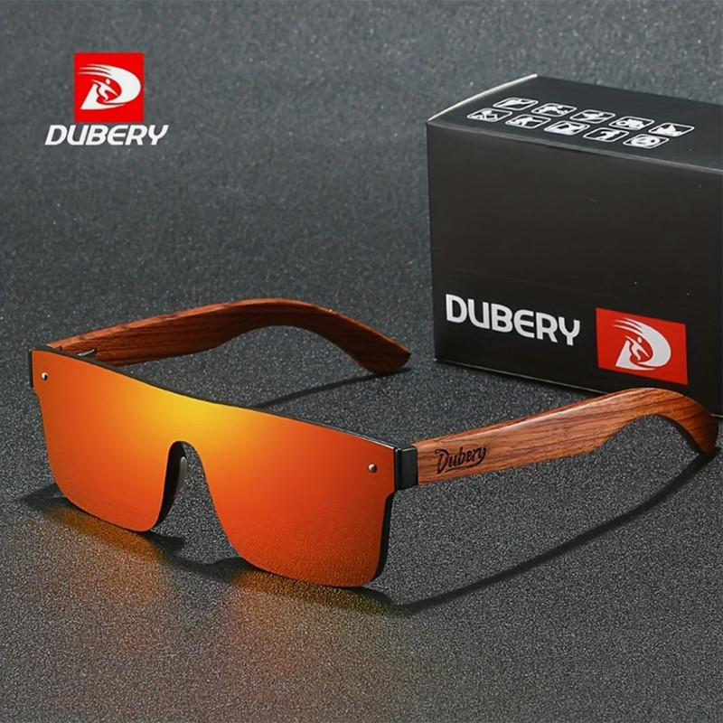DUBERY Rimless Wooden Temple Polarized Sunglasses UV400 Men Red Wood Goggles