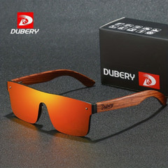 DUBERY Rimless Wooden Temple Polarized Sunglasses UV400 Men Red Wood Goggles