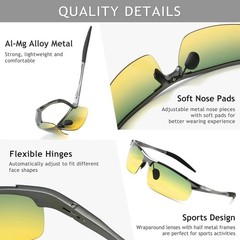Tac HD+ Polarized Day&Night Vision glasses Men Women Driving Aviator sunglasses