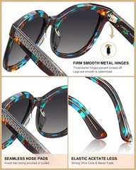 Blue Floral Cateye Acetate Sunglasses for Women Polarized UV Protection, Ladi…