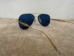 Ray-Ban RB3791 Rimless Aviator Sunglasses, Gold Frame, Solid Blue Lens