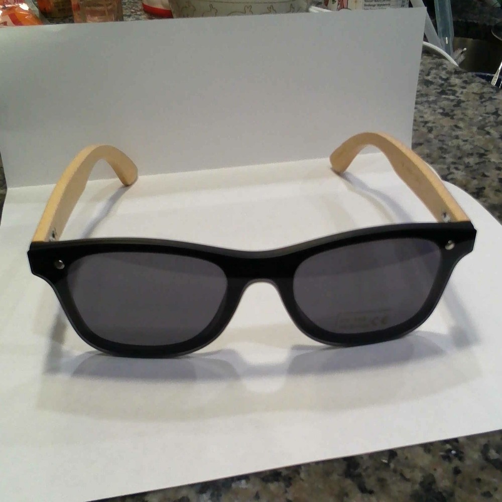 Men’s Lightweight Black Wood Square Sunglasses UV400 Plastic Frame