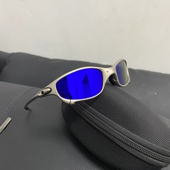 Oakley Juliet 1.0 X-Metal Polarized Sunglasses Silver Frames Blue Lens Vintage