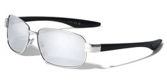 Mens Classic Rectangle Shape Sunglasses Silver Metal Frame Silver Mirror Lens