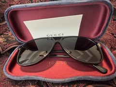 Gucci GG1042S Aviator Sunglasses Black Plastic Frame Gray Tinted Lenses 145mm