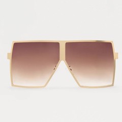 Oversized Square Sunglasses Men Gold Frame Gradient Brown Lenses Fashion Shades