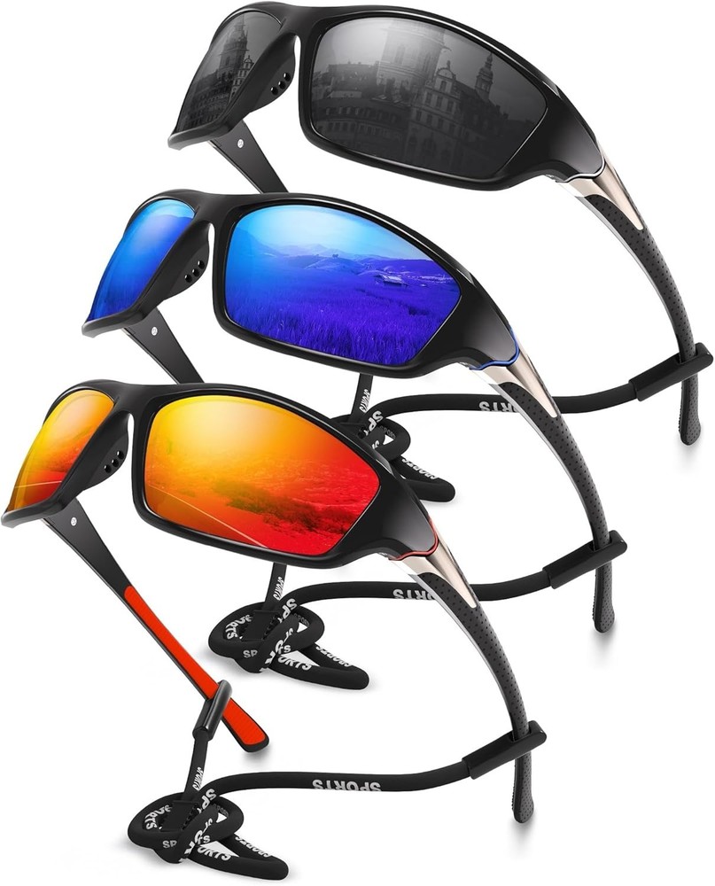 3 Pack Polarized Sports Sunglasses for Men, Mens Sunglasses Wrap Around.