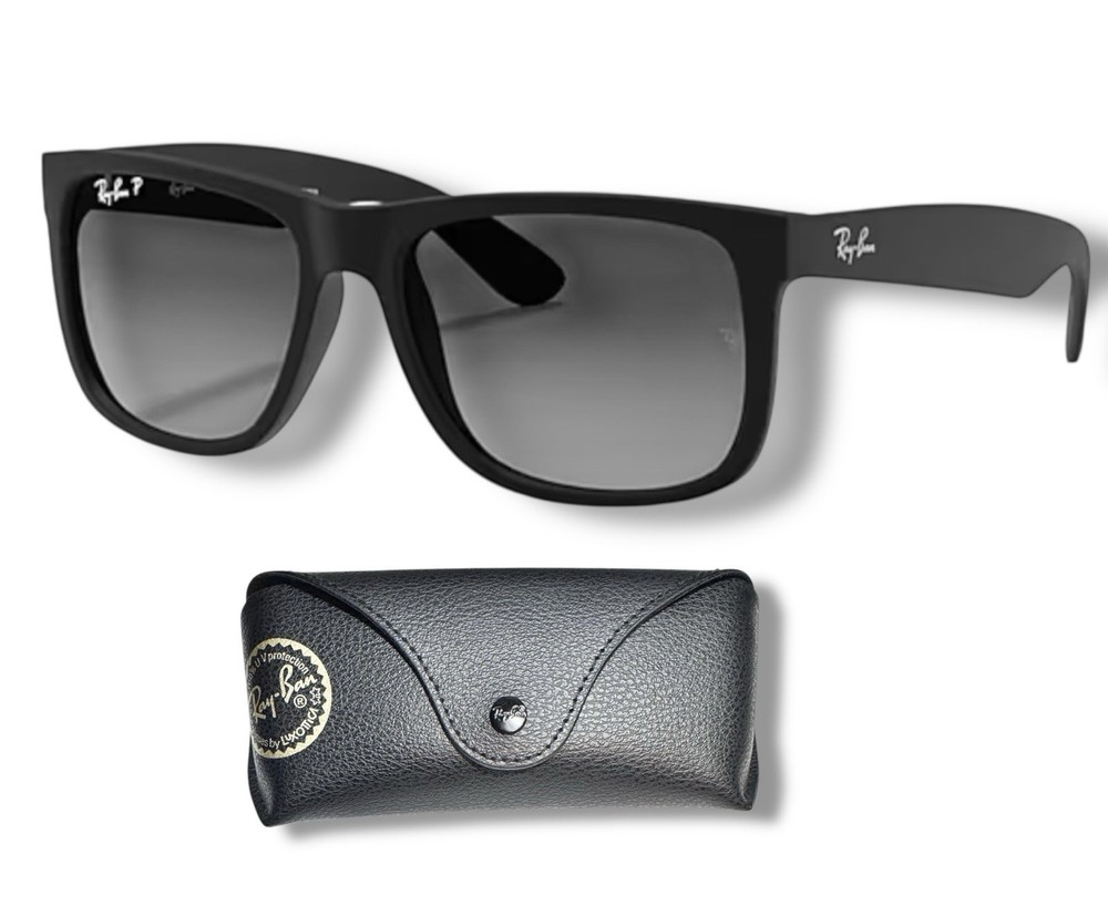 Ray Ban RB4165 622/T3 Justin Sunglasses Black Matte Polarized Gray Gradient 54mm