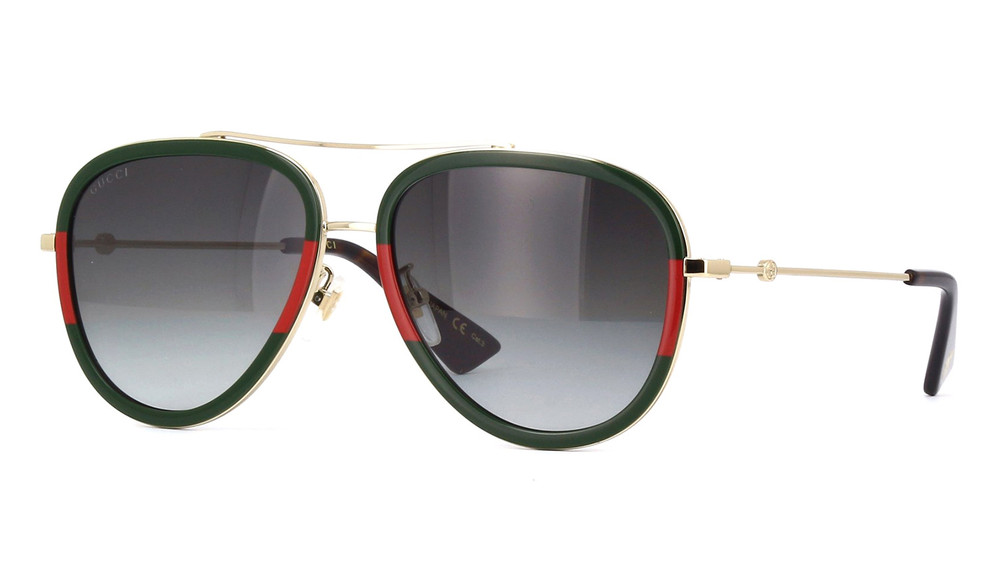 Gucci GG0062S 003 Aviator Sunglasses in Green/Red with Grey Lenses 100% UV
