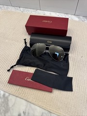 Cartier CT0110S 011 Pilot Aviator Sunglasses Ruthenium Gray 60-14 New Box
