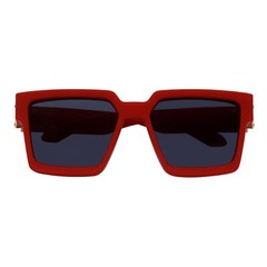 TWO BILLION – Large Horn Rimmed Fashion Square Sunglasses Gloss Red-Gold Smoke