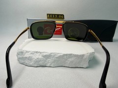 Ray-Ban RB4413 Navigator Sunglasses, Black & Gold Frame, Green G-15 Lens