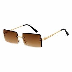 PREMIERE – Luxury 90s Small Metal Rimless Rectangle Sunglasses Gold Amber