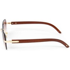 Square Men Sunglasses Rimless Brown Lens Wood Grain Legs Fashion Hip Hop Retro