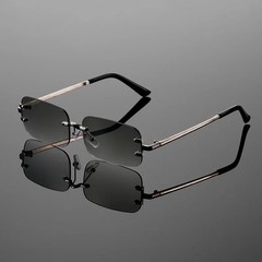 Rimless Rectangle Sunglasses Men Women Vintage Gradient Trendy Design