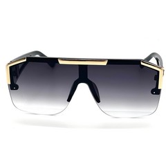 Oversized Square Flat Top Shield Sunglasses Black Gold Gradient Lens Hip Hop Men