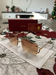 🇺🇸🔥USA Shipped Big C Diamond Cut Brown Lens Frameless & Gold Frame 🔥🇺🇸