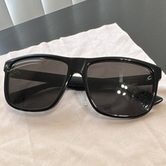 GUCCI Men’s Rectangle Sunglasses Black Plastic Frame Gray Tinted Lenses