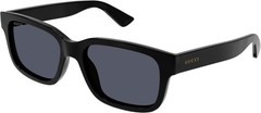 Gucci GG1583S Rectangular Sunglasses Black Acetate Grey Lens Logo Men