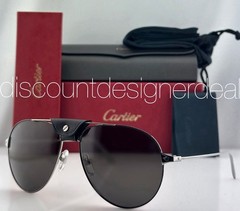 Cartier Sunglasses Men Black Gray Metal Gray Lens Aviator 59mm CT0038S 001 NEW