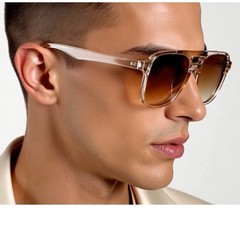 Sunglasses Lightweight Men Comfortable Rectangular Beige Frame Gradient Lens