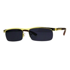 Designer Style Sunglasses Gold Half Rim Rectangular Wood Buffs Unisex UV 400