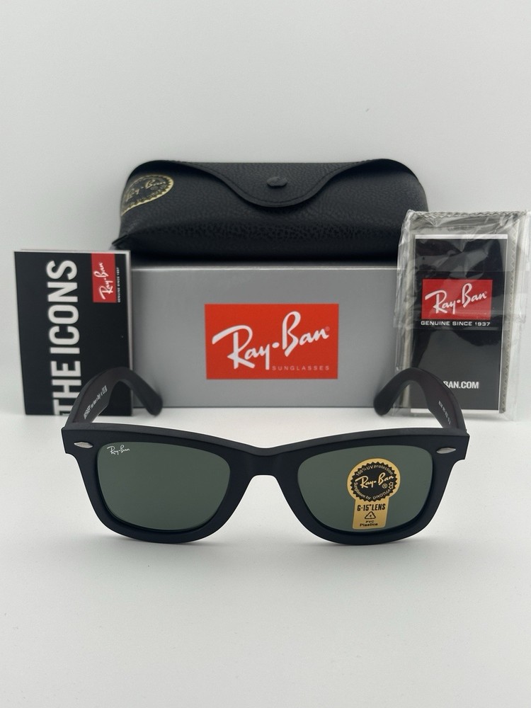 Ray-Ban Wayfarer RB2140 Sunglasses Matte Black Frame G15 Green Lens