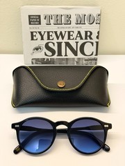 Moscot Miltzen Black with Custom Made Tints Demin Blue Sunglasses 49mm