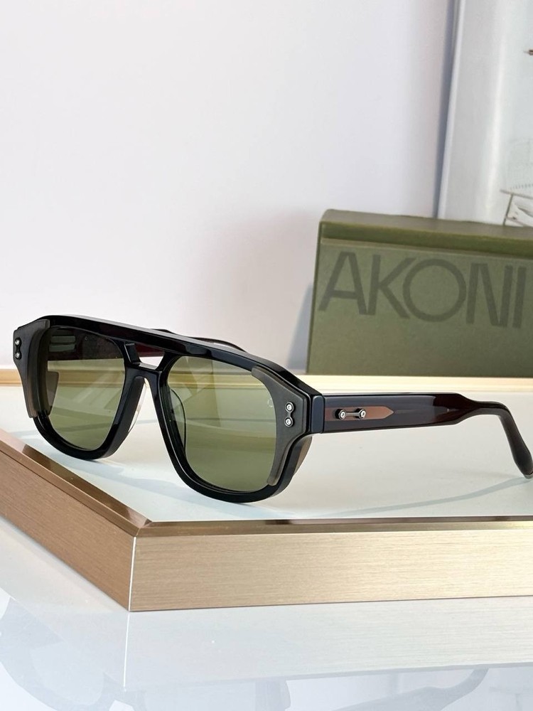AKONI Gun Cat 3 Sunglasses 55□18-148 Black Brown Frame Made in Japan Luxury